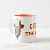 Chef J de Minotaur met tekst Tweekleurige Koffiemok (Voorkant links)