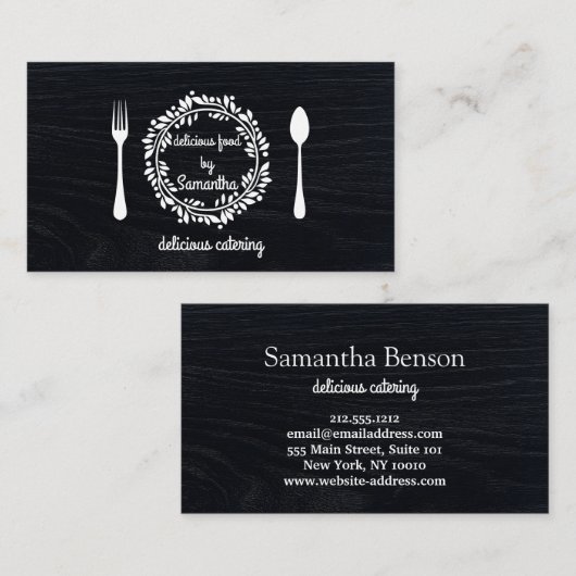 Chef Keuken Catering Fork & Knife Krans op Hout Visitekaartje (Voorkant / Achterkant)