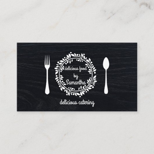 Chef Keuken Catering Fork & Knife Krans op Hout Visitekaartje (Voorkant)
