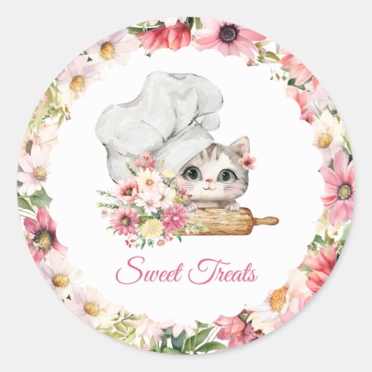Chef Kitten Bakery Ronde Sticker (Voorkant)