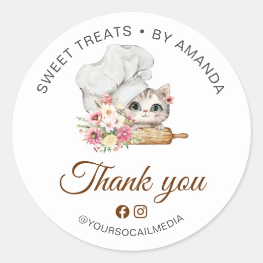 Chef Kitten Bakery Thank you Ronde Sticker (Voorkant)