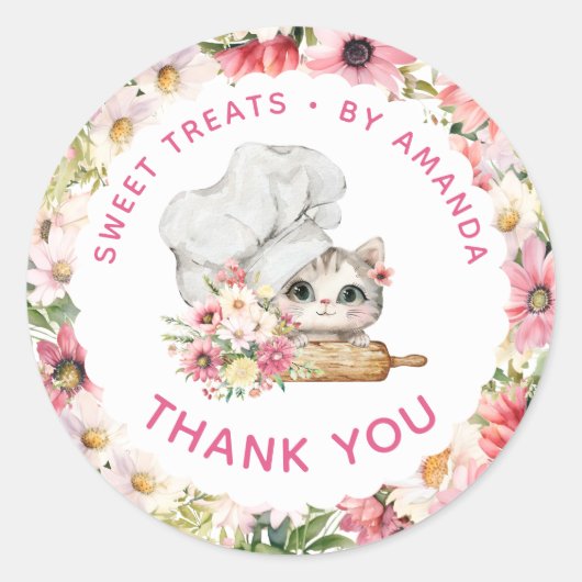 Chef Kitten Bakery Thank you Ronde Sticker (Voorkant)