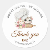 Chef Kitten Bakkerij Bedankt Ronde Sticker (Voorkant)
