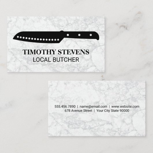 Chef Knife | Achtergrond witte marmer Visitekaartje (Voorkant / Achterkant)