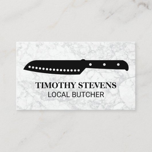 Chef Knife | Achtergrond witte marmer Visitekaartje (Voorkant)