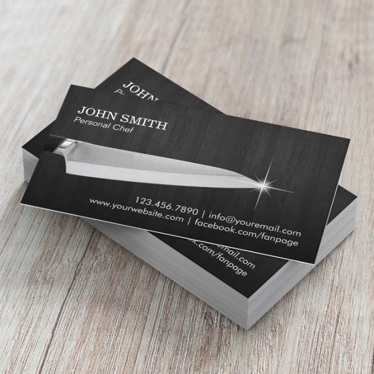 Chef Knife Catering Restaurant Elegan Dark Wood Visitekaartje