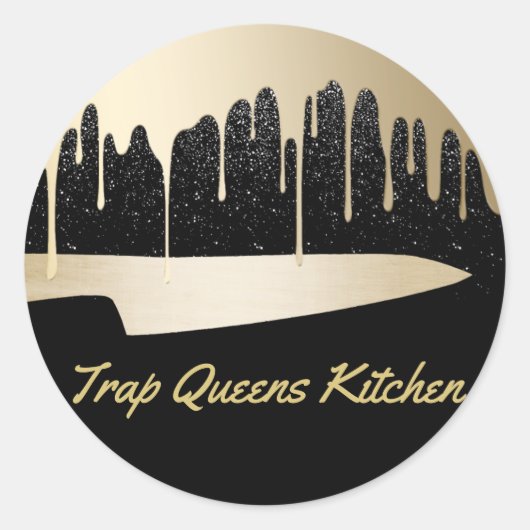 Chef Knife Catering Restaurant Modern Black & Gold Ronde Sticker (Voorkant)