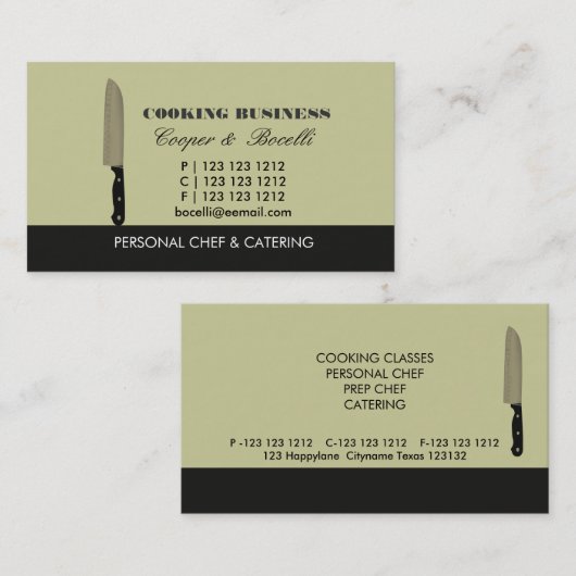 Chef Knife Catering Sharp Koking Knife Visitekaartje (Voorkant / Achterkant)