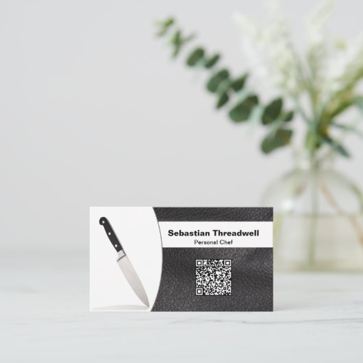 Chef Knife Faux Leather Custom Photo QR Code Visitekaartje (Staand voorkant)