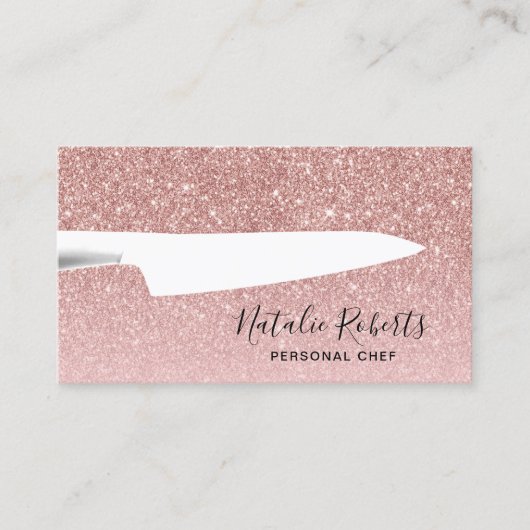 Chef Knife Modern Blush Roos Gold Glitter Visitekaartje (Voorkant)