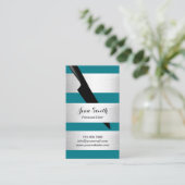 Chef Knife Modern Silver & Blauwgroen Stripes Cate Visitekaartje (Staand voorkant)