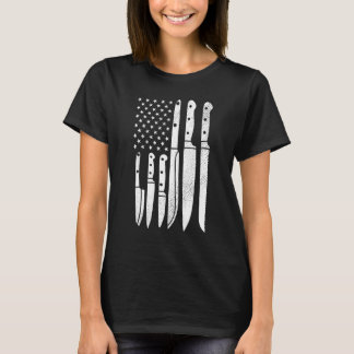Chef Knives Cooking Util Cooking Us Flag J T-shirt