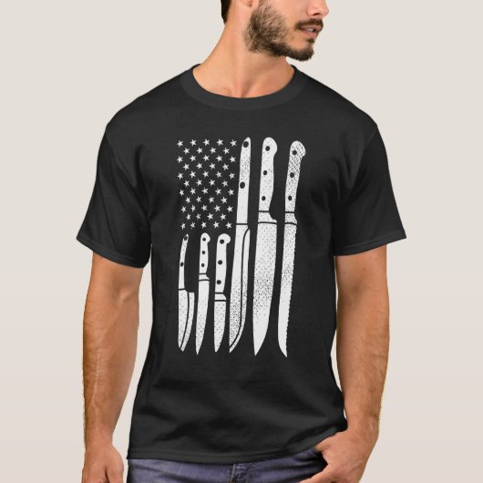 Chef Knives Cooking Util Cooking Us Flag J T-shirt (Voorkant)