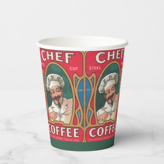 Chef koffie art nouveau elegant rood papieren bekers (Achterkant)