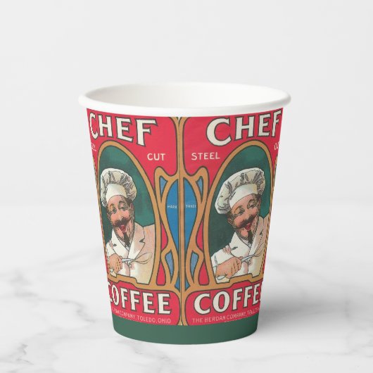 Chef koffie  art nouveau elegant rood papieren bekers (Voorkant)