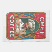Chef koffie  art nouveau keuken blauw rood theedoek (Horizontaal)