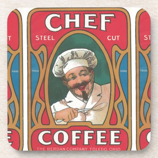 Chef koffie  art nouveau rood blauw groen bier onderzetter (Voorkant)