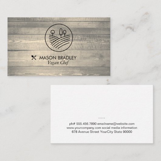 chef-kok | Hout en iconen Visitekaartje (Voorkant / Achterkant)