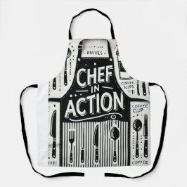 Chef-kok in actie Schort: Bold zwart en witte keuk Schort