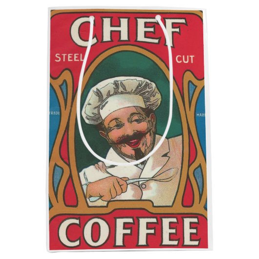Chef-kok koffie art nouveau rood blauw wit  medium cadeauzakje (Voorkant)