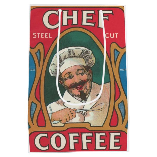 Chef-kok koffie art nouveau rood blauw wit  medium cadeauzakje (Achterkant)
