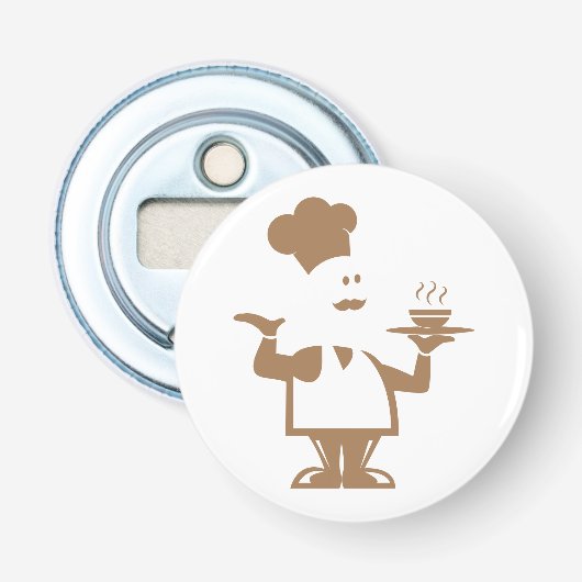 Chef-kok met een kom soep button flesopener (Voorkant)