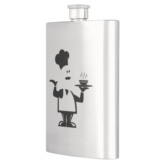 Chef-kok met een kom soep flacon (Links)