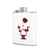 Chef-kok met een kom soep heupfles (Links)