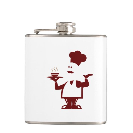 Chef-kok met een kom soep heupfles (Voorkant)