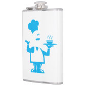 Chef-kok met een kom soep heupfles (Links)