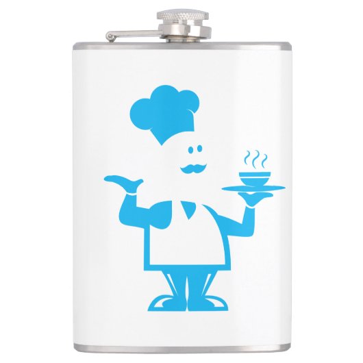 Chef-kok met een kom soep heupfles (Voorkant)