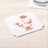 Chef-kok met een kom soep kartonnen onderzetters (Gekanteld)