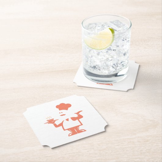 Chef-kok met een kom soep kartonnen onderzetters (Insitu)