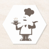 Chef-kok met een kom soep kartonnen onderzetters (Voorkant)