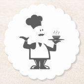 Chef-kok met een kom soep kartonnen onderzetters (Voorkant)
