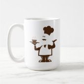 Chef-kok met een kom soep koffiemok (Links)