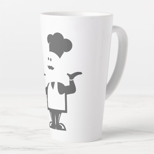 Chef-kok met een kom soep latte mok (Rechterhoek)