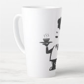 Chef-kok met een kom soep latte mok (Linkerhoek)