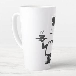 Chef-kok met een kom soep latte mok