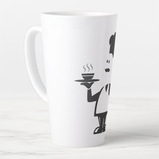 Chef-kok met een kom soep latte mok (Linkerhoek)