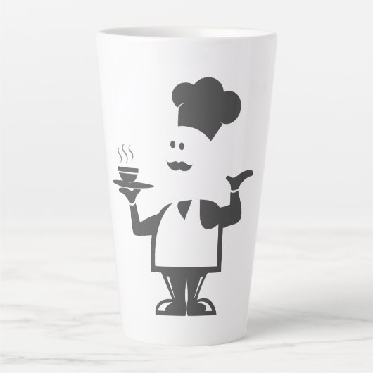 Chef-kok met een kom soep latte mok (Voorkant)