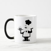 Chef-kok met een kom soep magische mok (Links)
