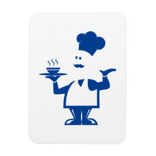 Chef-kok met een kom soep magneet