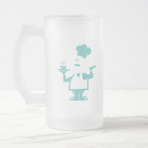 Chef-kok met een kom soep matglas bierpul