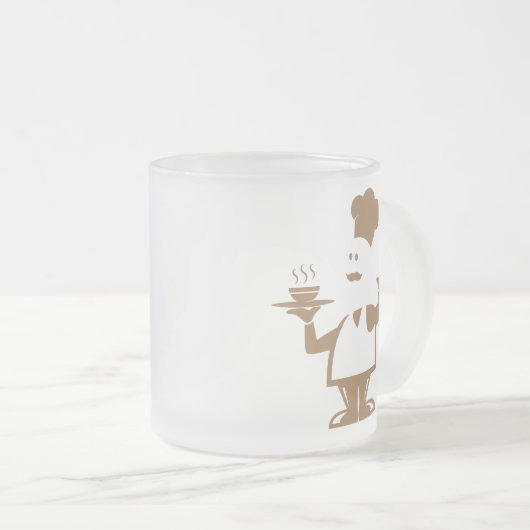 Chef-kok met een kom soep matglas koffiemok (Voorkant rechts)
