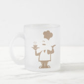 Chef-kok met een kom soep matglas koffiemok (Links)