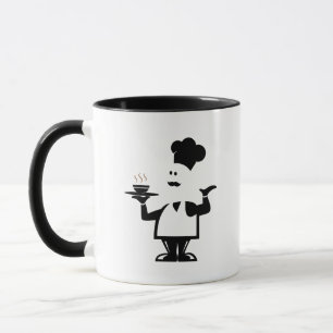 Chef-kok met een kom soep mok