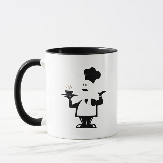 Chef-kok met een kom soep mok (Links)