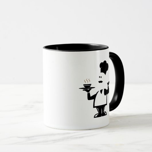 Chef-kok met een kom soep mok (Voorkant rechts)