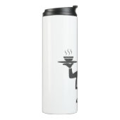 Chef-kok met een kom soep thermosbeker (Gedraaid links)